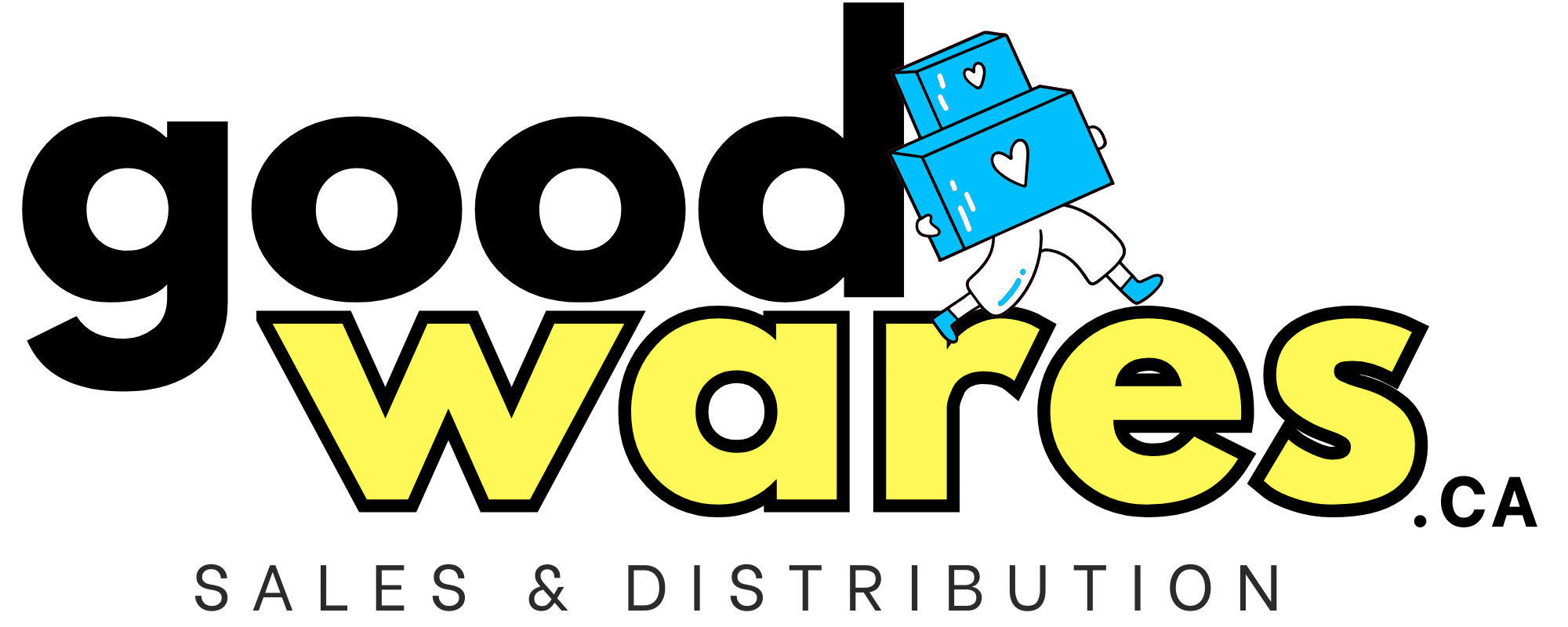Good Wares Sales &amp; Distribution logo with person carrying 2 boxes.